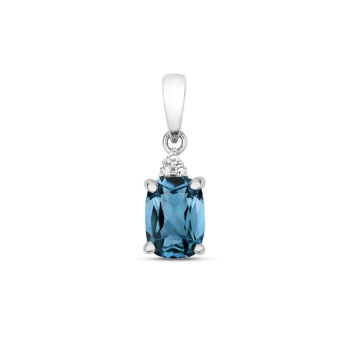 Diamond & Cushion London Blue Topaz 1.08ct Pendant 9ct White Gold